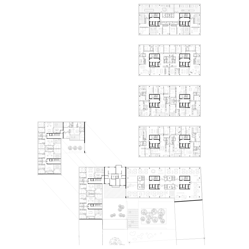 We, the two towers (Wir zwei Türme). Competition Warteck area, Basel, Switzerland, 2012. – Floor plans.