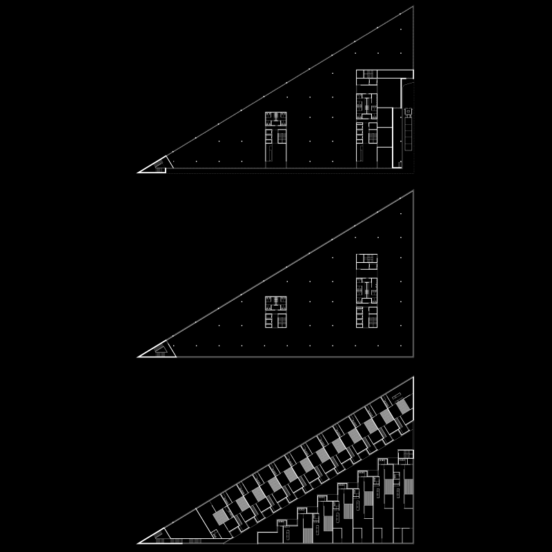 Dense triangular love stories. Simple forms, complex content. Study contract Richi area, Schlieren, Switzerland, 2012 – floor plans.