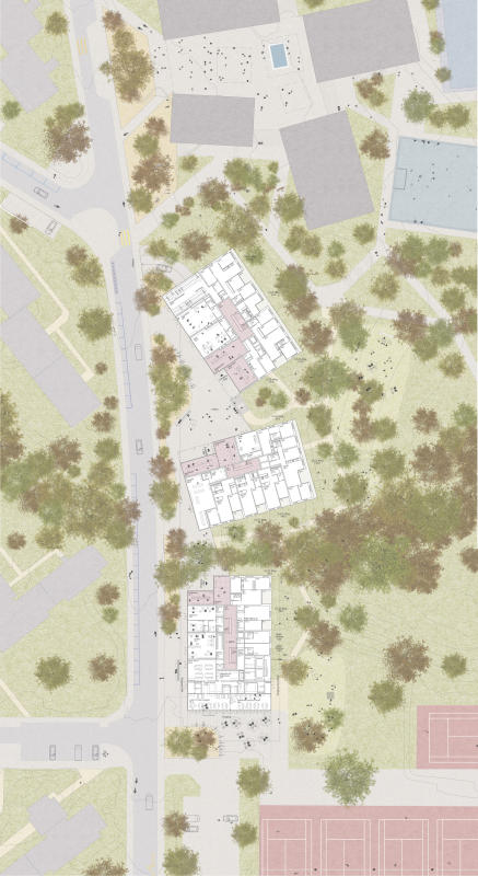 Lerchenhalde. Floor plans ground floor in the context/ situation.