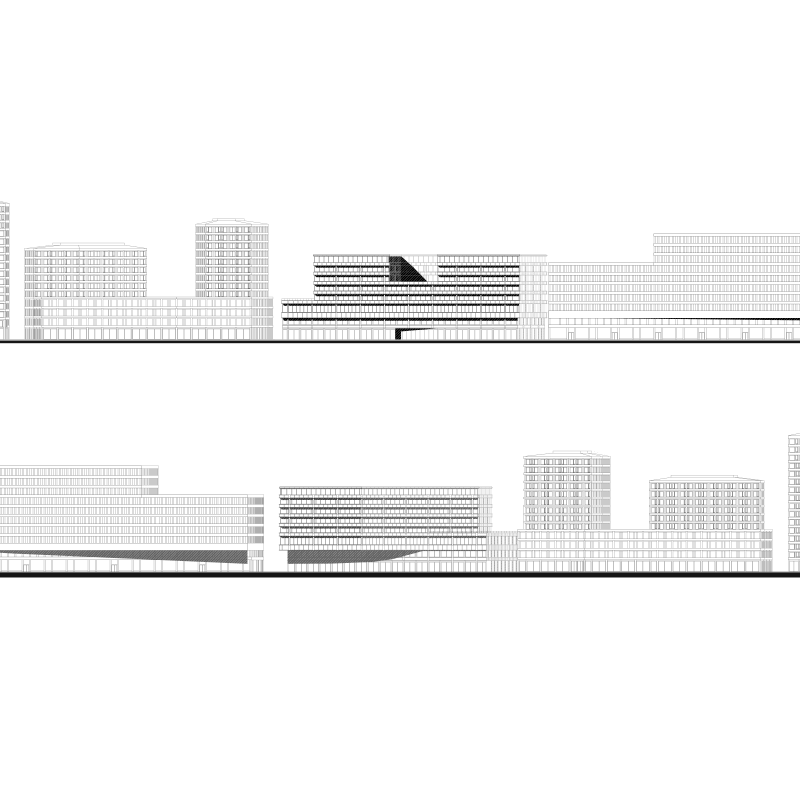 Continuing to build Kees Christiaanse’s world. Dense poetry (Dichtung). Competition Europaallee, area D, Zurich, Switzerland, 2012 – elevations.