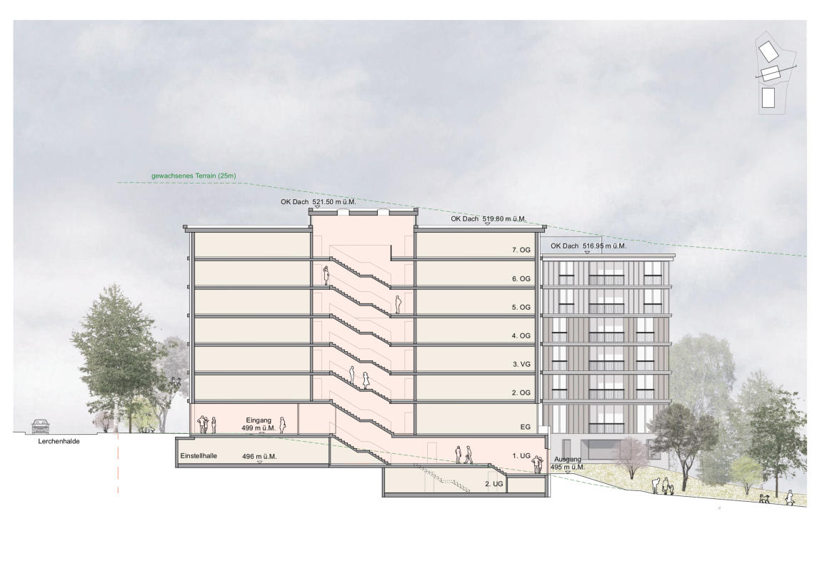 Lerchenhalde. Building section 1:200.