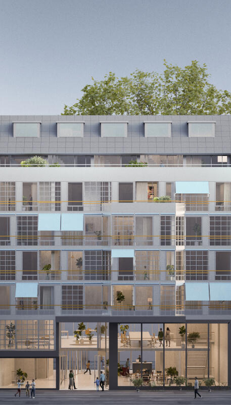 Neue Nutzung, neue Bedürfnisse, neue Chance für das Quartier! Die transparente Fassade bringt viel Licht in das Haus und verbessert die Behaglichkeit. 