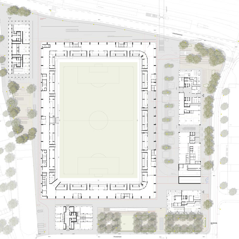Workshopverfahren Torfeld Süd – Stadion Aarau. Grundriss Erdgeschoss.