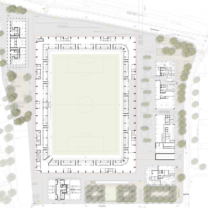 A stadium for Aarau! (Ein Stadion für Aarau!). Study Torfeld Süd, Aarau, Switzerland, 2017. – Ground floor plan.