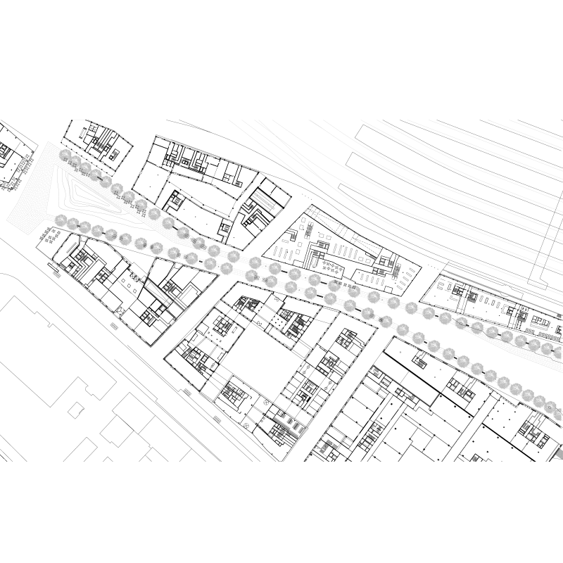 Continuing to build Kees Christiaanse’s world. Dense poetry (Dichtung). Competition Europaallee, area D, Zurich, Switzerland, 2012. – General ground floor plan of the site.