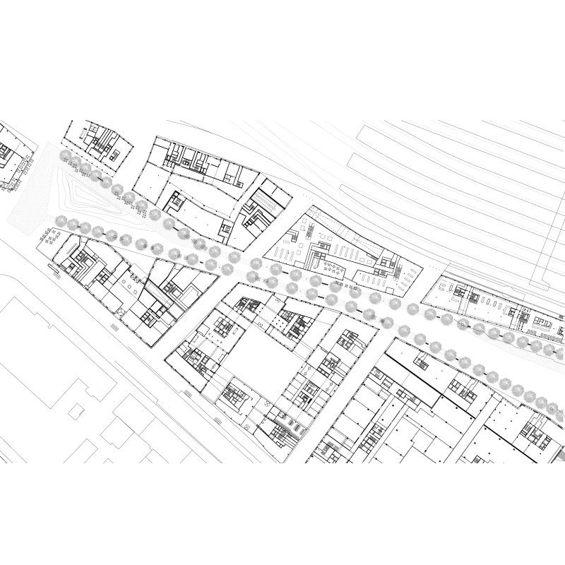 Continuing to build Kees Christiaanse’s world. Dense poetry (Dichtung). Competition Europaallee, area D, Zurich, Switzerland, 2012. – General ground floor plan of the site.