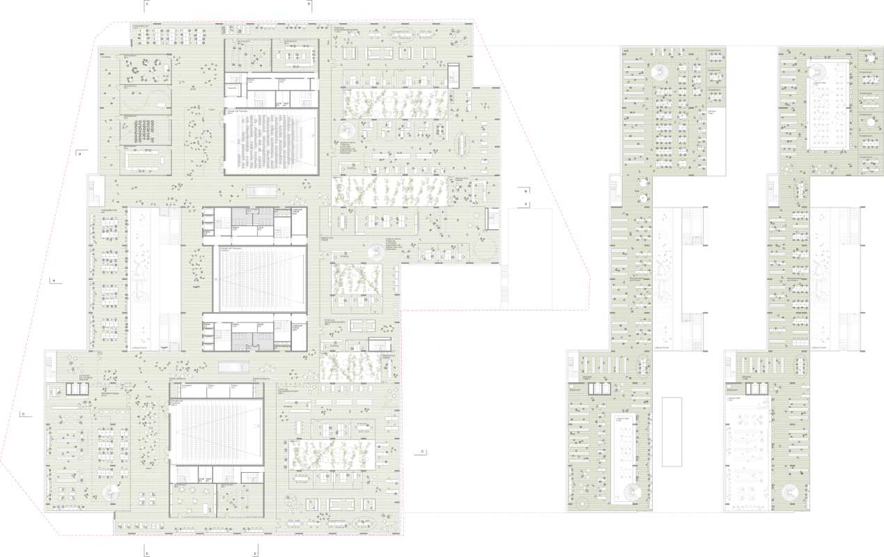 Forum Uni Zurich. Library level floor plan.