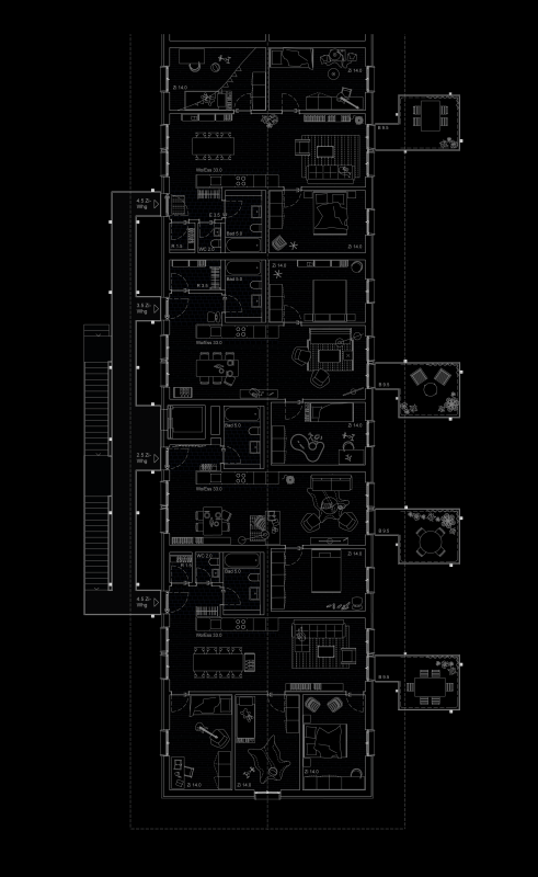 2nd prize, competition "Kapla", Hirtenweg, Riehen, 2018 – furnished floor plan, scale 1:10.